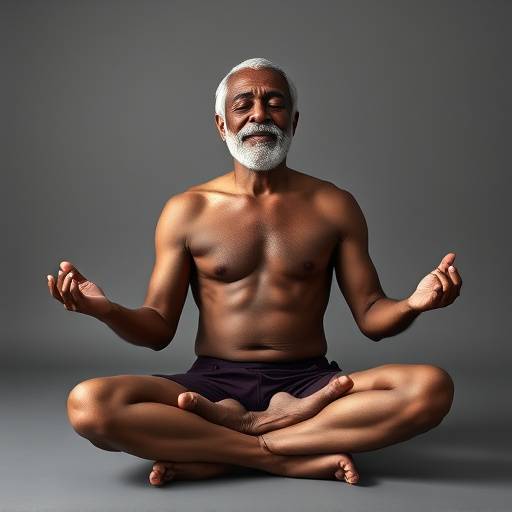 Frank Jones, Yoga Instructor, sitting cross-legged in a meditative yoga position
