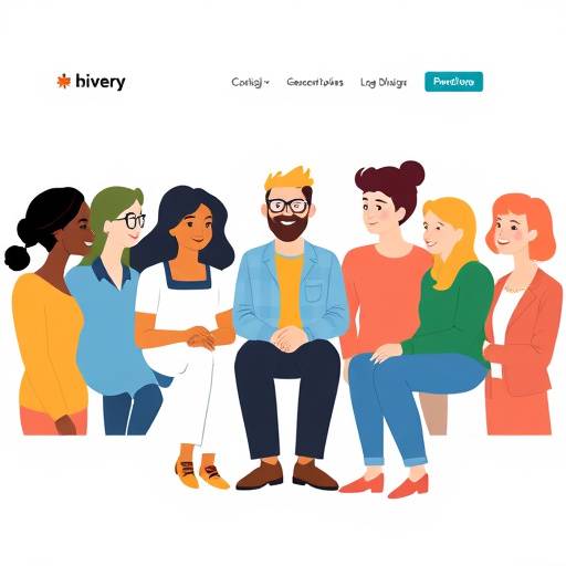 Illustration depicting diverse individuals collaborating on a website design, showcasing the concept of inclusive design.