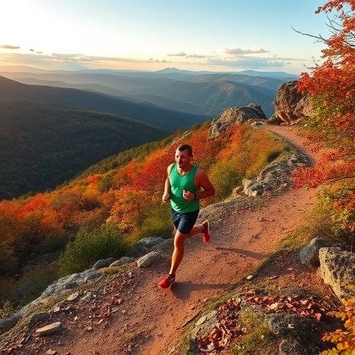 Man running on a scenic trail in the mountains near Asheville
