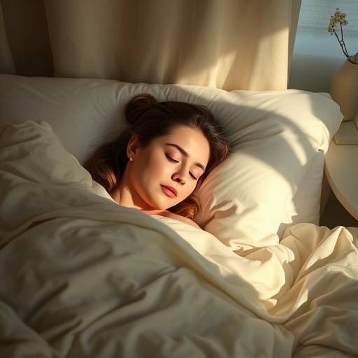 Woman peacefully sleeping in her bed with soft lighting